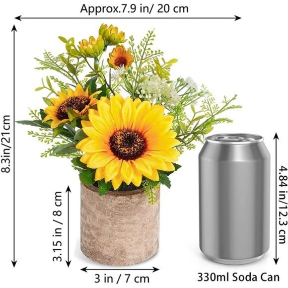 Sunflower Artificial Flowers Pot, Sunflower Decor, Yellow Fake Flower in Pots - Picture 2 of 7